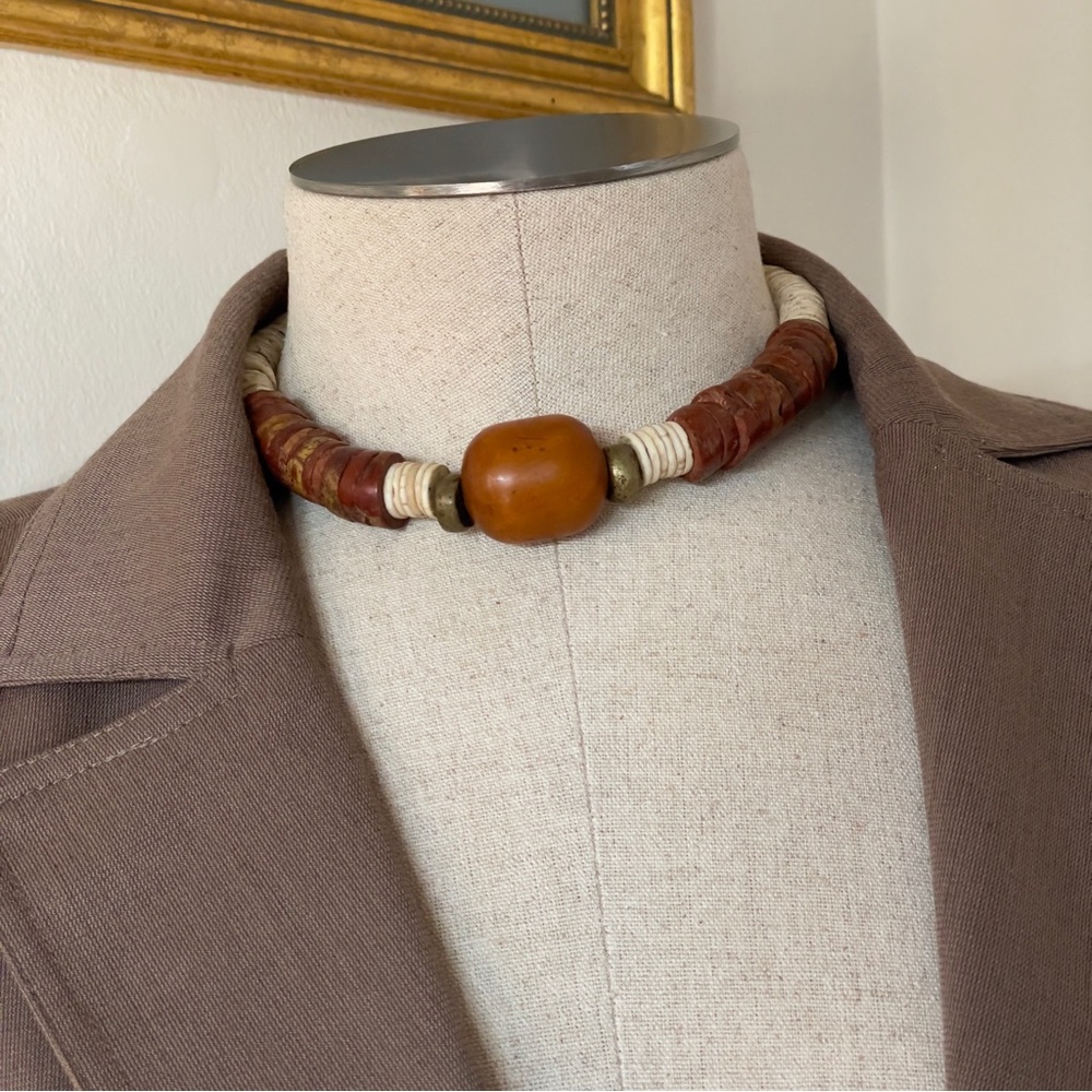 Vintage African Tribal Choker w/ HUGE Phenolic Amber Bead – Maasai Magic! 🔥 - Picture 3 of 11